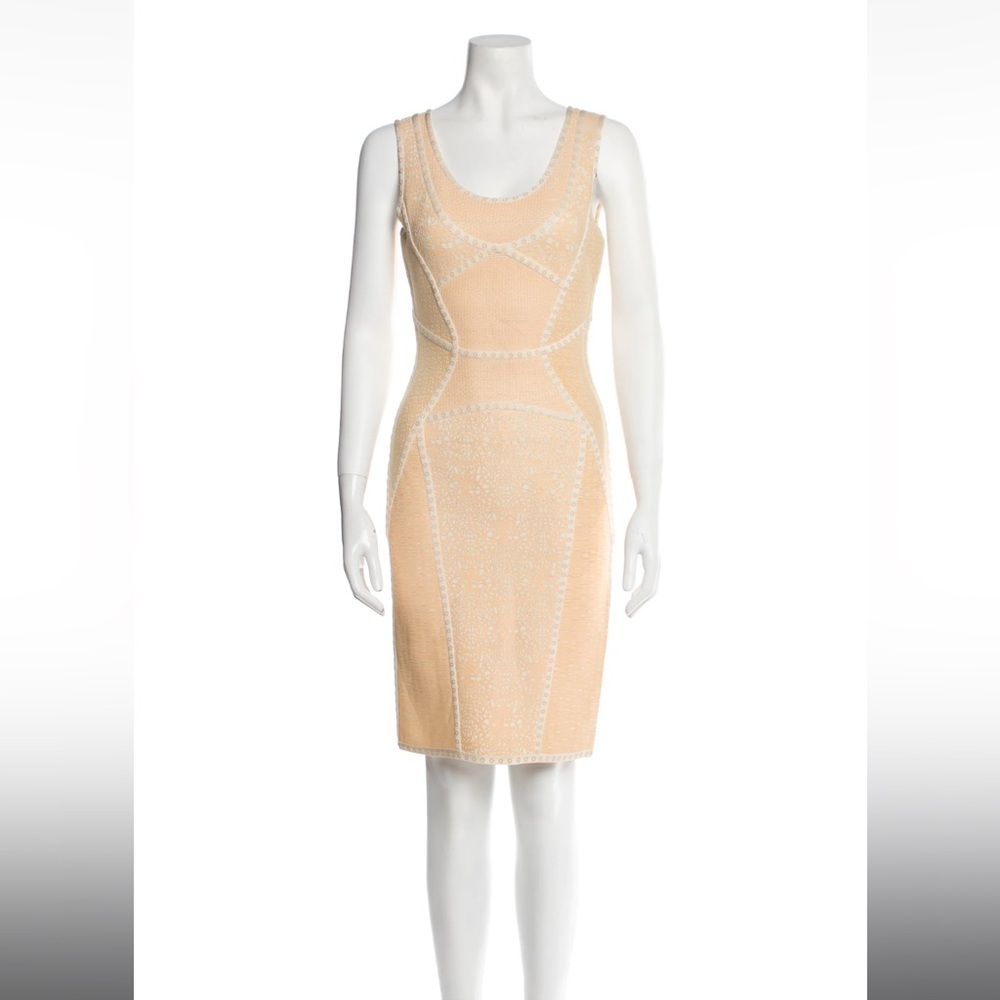 HERVE LEGER Bellini Scoop Neck Knee-Length Dress Size S